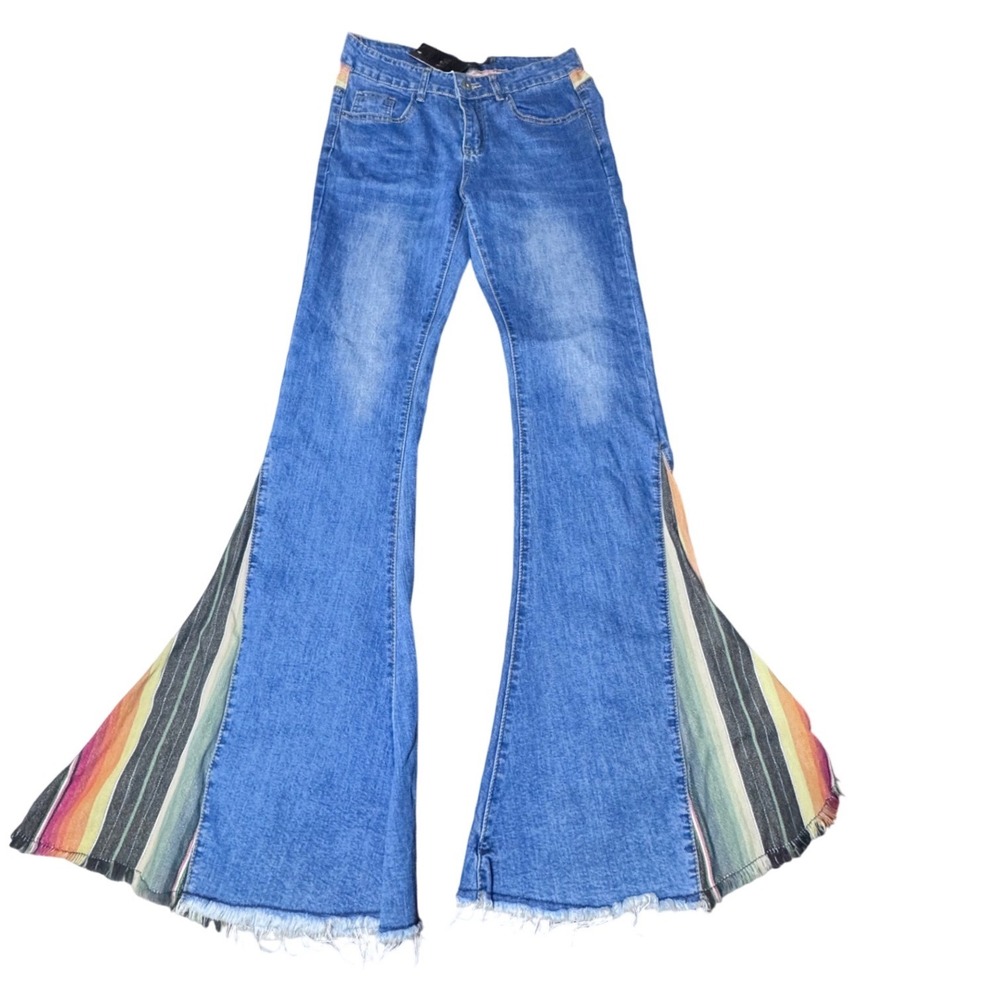 L&B Lucky & Blessed Flare Jeans Womens 4 Rainbow Western Boho Denim Bell Bottom
